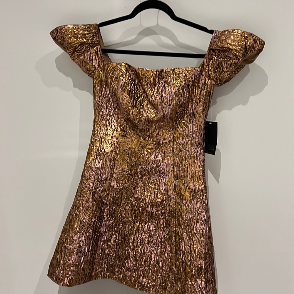 Rose Gold Textured Aidan Mattox Off The Shoulder Dress